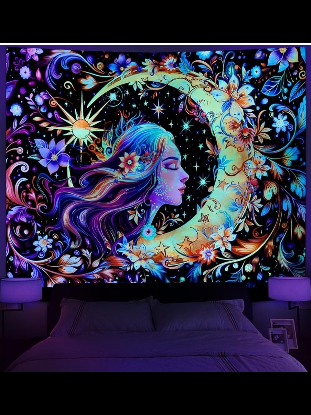 Bohemian Moon Goddess Wall Art Print - Vibrant Multicolor. 59x51